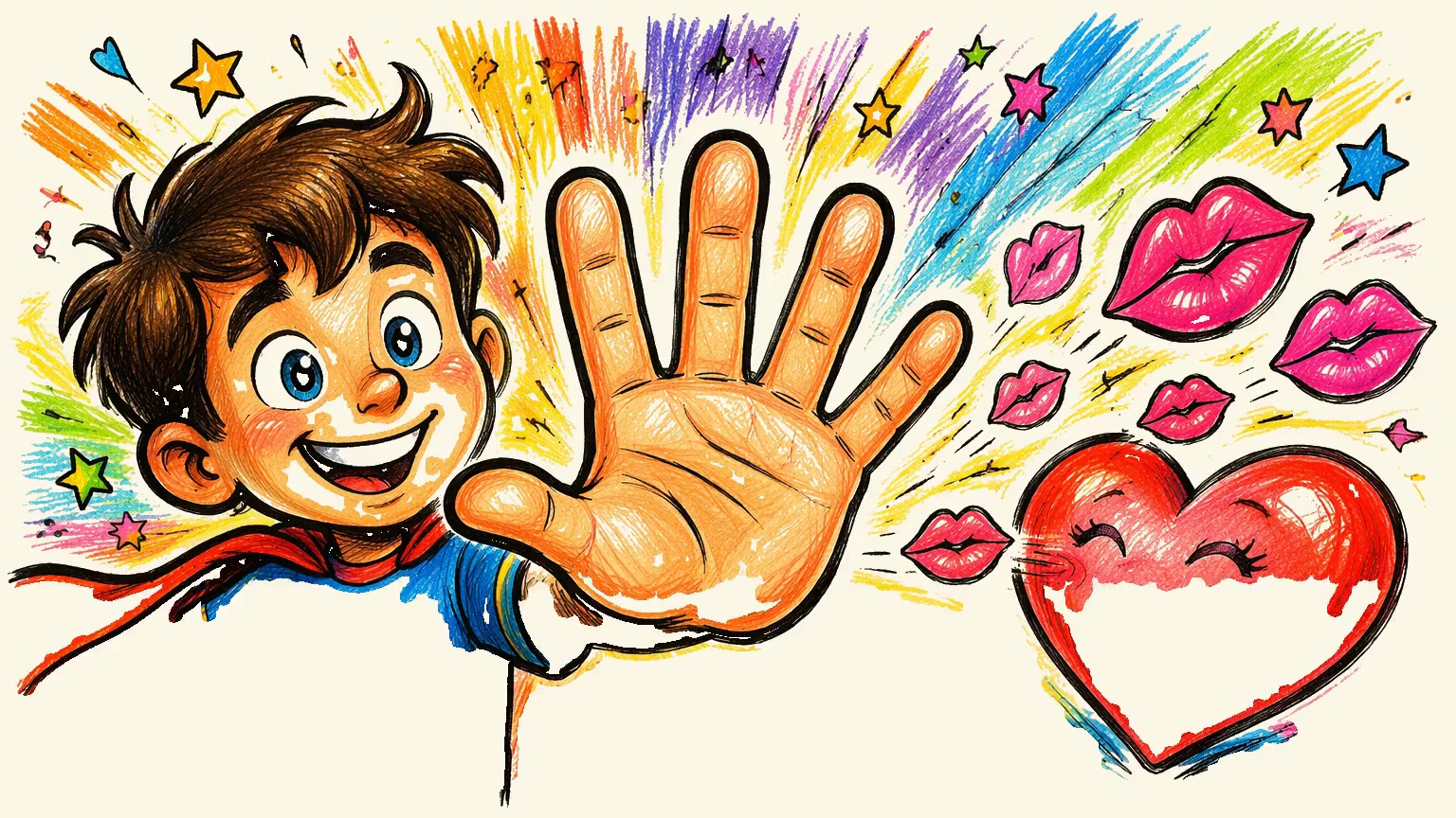 A heart KISS with five fingers raised for the five referrals that qualify you